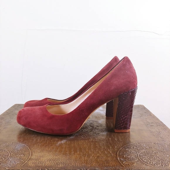 Cole Haan Shoes - Cole Haan Ambrose Wine Suede Snake Skin Heels